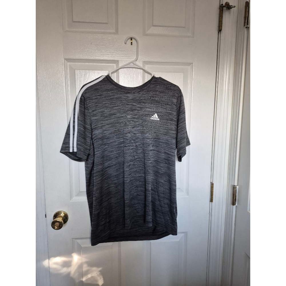 Men's Adidas Gray White Striped AEROREADY Short Sleeve Tee Size L